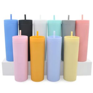 16oz double wall skinny tumbler with straw